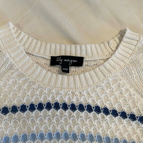 Lily Morgan Crew neck sweater white, blue stripes, raglan sleeves SIZE M Women - Picture 7 of 10